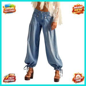 Baggy Harem Jeans Y2K Low Rise Adjustable Leg Straight Denim Pants Streetwear